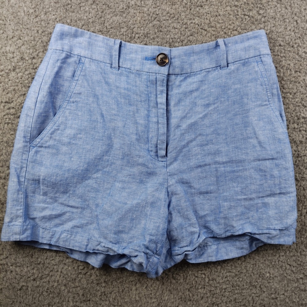 Ann Taylor Shorts Sz 2 Linen Blend Blue Chambray Pockets EUC